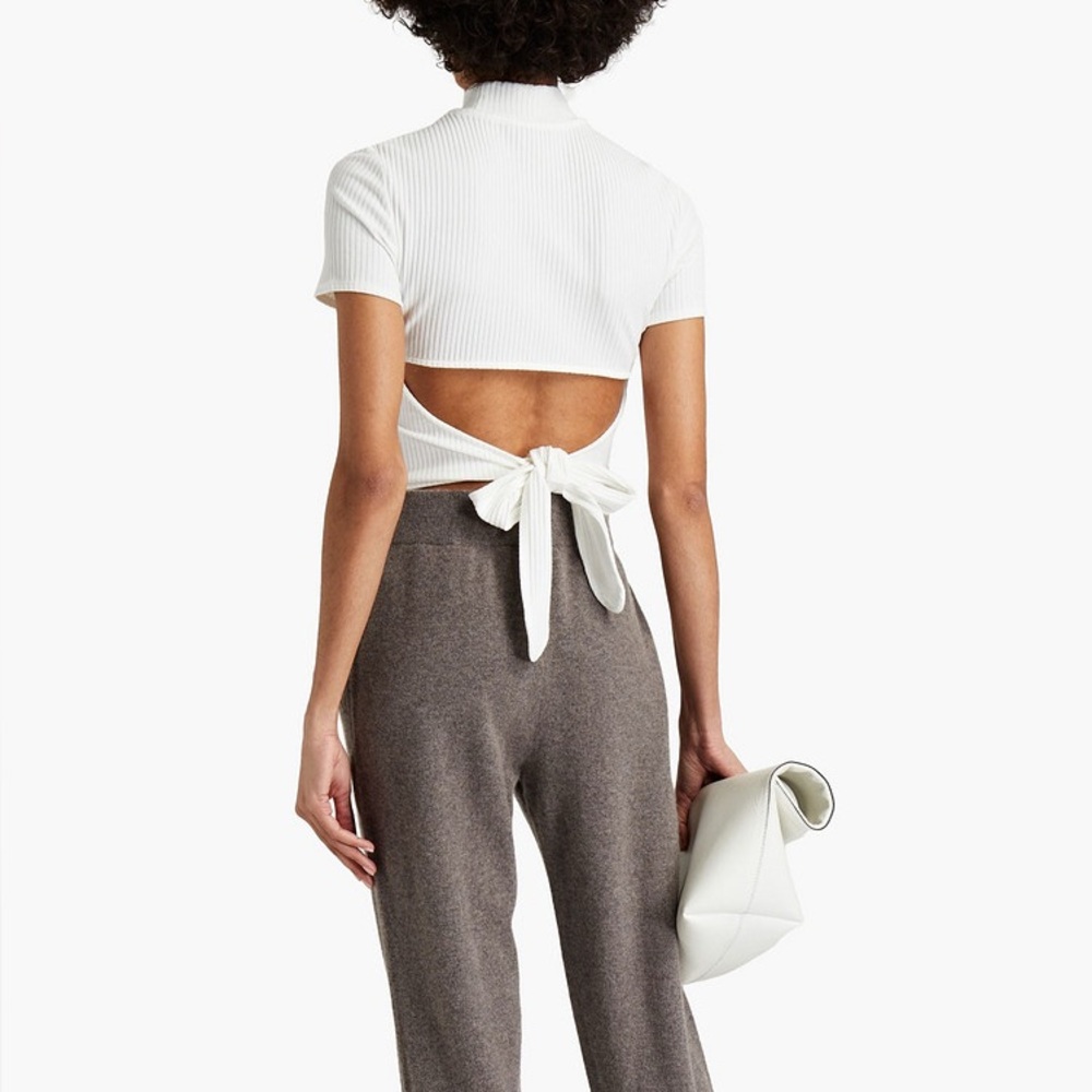 MAJE Tie-back cutout ribbed-knit top